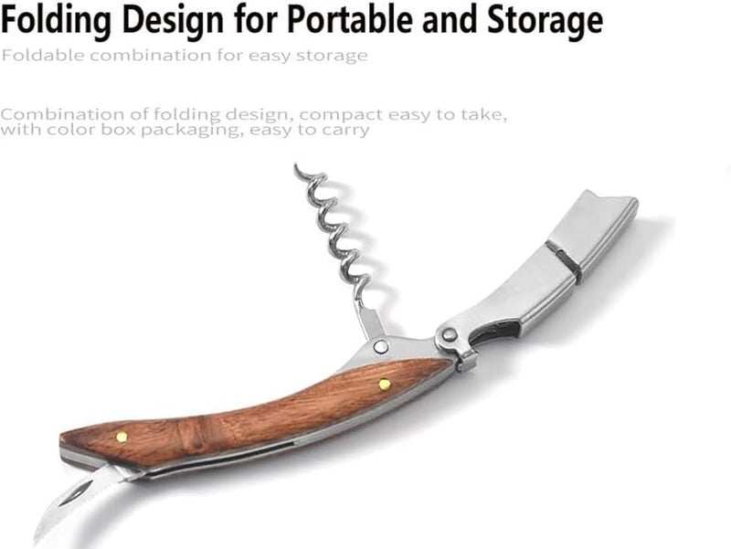 Kit-Home Professional Waiter Corkscrew Wine Key for Bartenders Set of 3,With Long Rosewood Handle Stainless Steel Handle Wine Opener for Bar Restaurant Waiters, Sommelier, Bartend (Long Rose Wood 3 Packs) - Image 3